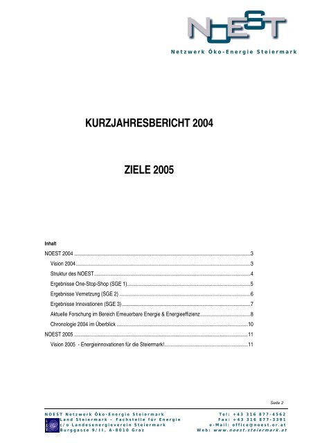 kurzjahresbericht 2004 ziele 2005 - Noest