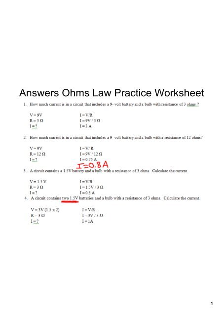 Ohm S Law Worksheet Answers Pdf