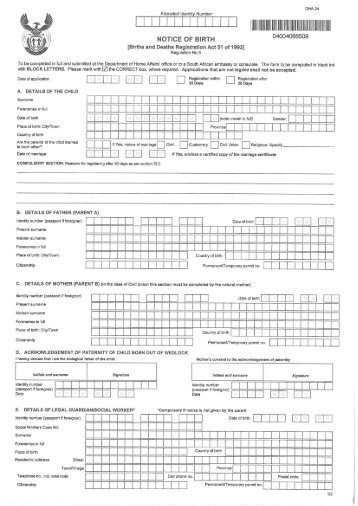 Form DHA 24 - South Africa