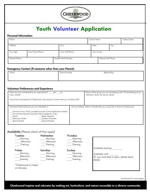 Youth Volunteer Application