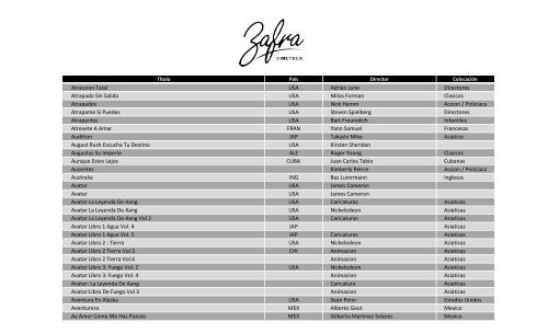 Catálogo cinematográfico de Zafra Cineteca