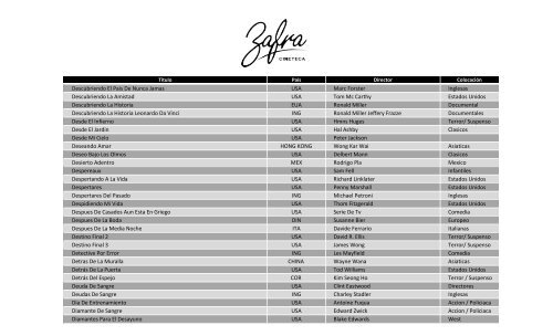 Catálogo cinematográfico de Zafra Cineteca