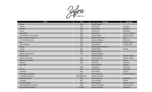 Catálogo cinematográfico de Zafra Cineteca