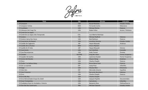 Catálogo cinematográfico de Zafra Cineteca