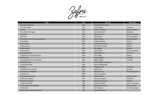 Catálogo cinematográfico de Zafra Cineteca