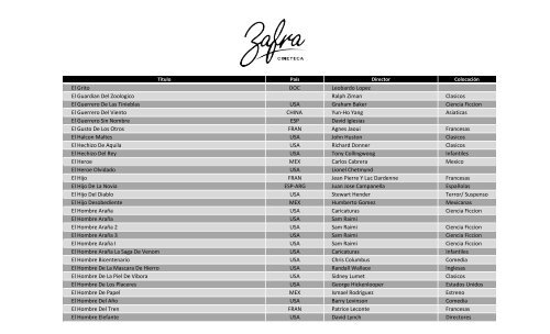 Catálogo cinematográfico de Zafra Cineteca