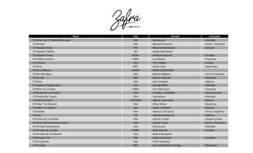 Catálogo cinematográfico de Zafra Cineteca