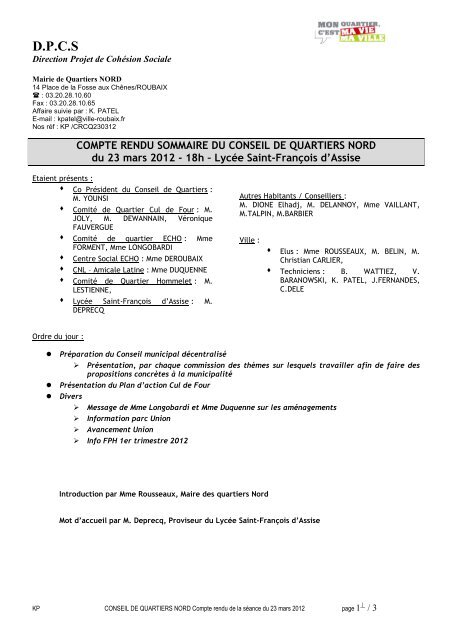 Compte-rendu Conseil de quartier 23 03 2012 - La Fabrique