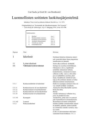 Luonnollisten soitinten luokitusjärjestelmä (pdf)