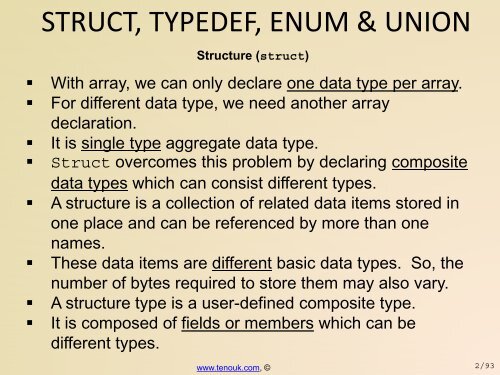 C struct, typedef, enum & union - Tenouk C & C++