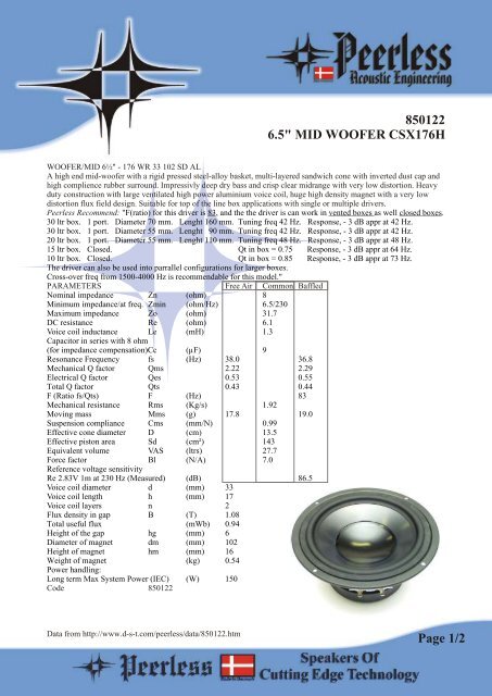 850122 6.5" MID WOOFER CSX176H Page 1/2 - DST-AU Home