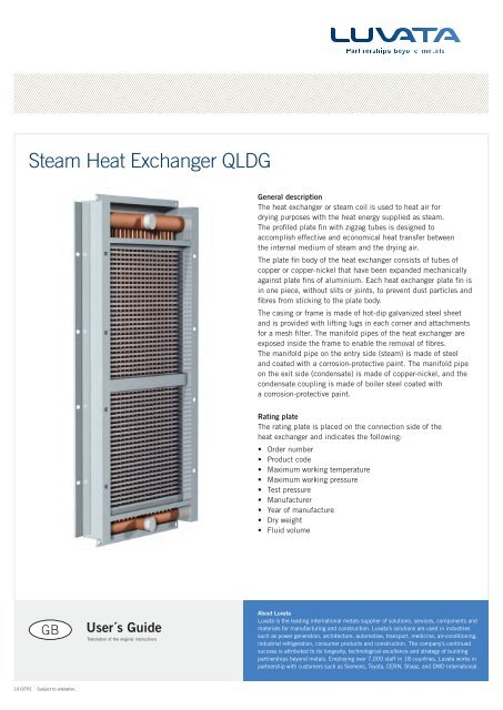 Steam Heat Exchanger QLDG - Luvata