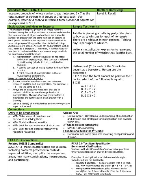 Standard: MACC.3.OA.1.1 Depth of Knowledge Interpret products of ...