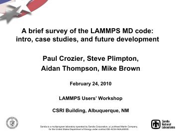 LAMMPS for beginners - Sandia National Laboratories