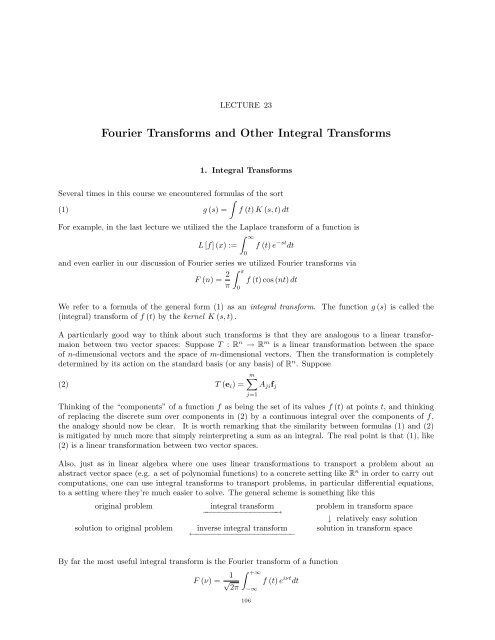 Lecture 23: Fourier Transforms and Other Integral Transforms