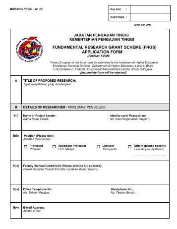 fundamental research grant scheme (frgs) - Jabatan Pengajian ...