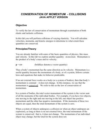 CONSERVATION OF MOMENTUM - COLLISIONS