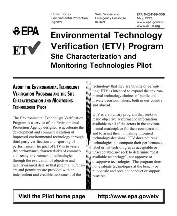 Environmental Technology Verification (ETV) Program: Site - CLU-IN