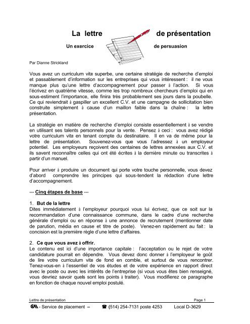 La lettre de présentation - Service de placement du Collège de ...