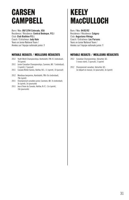 2012/2013 Media Guide Guide de Presse - Biathlon Canada
