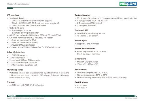 NEX 607 User Manual - Nexcom