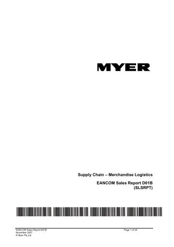 EANCOM Sales Report D01B - Myer Supplier Information Website