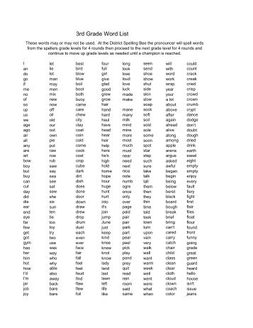 3rd Grade Word List - Serene Lake PTSA