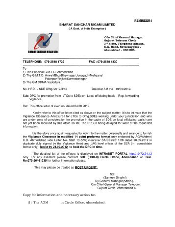 the list of Pending Vigilance Clearance for JTO to SDE ... - SNEA(I)