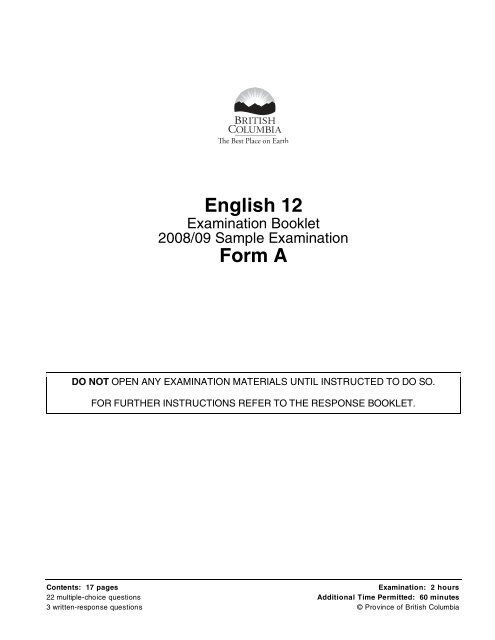 English 12 Form A - QuestionBank.CA