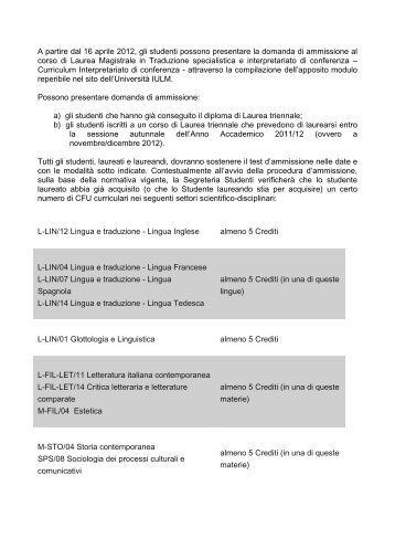Regolamento ammissione CdLM ICx - Iulm