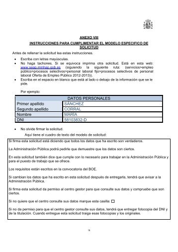 Instrucciones Modelo específico de solicitud