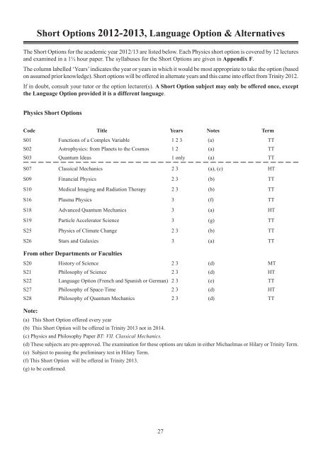 Undergraduate Course Handbook - University of Oxford Department ...