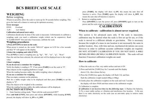 My Weigh BCS Series User Manual - Scale Manuals