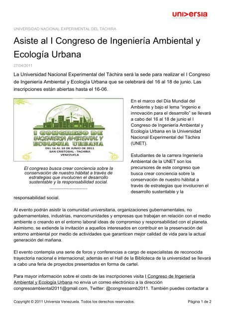 Asiste al I Congreso de IngenierÃ­a Ambiental y EcologÃ­a Urbana