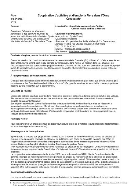 CoopÃ©rative d'activitÃ©s et d'emploi Ã  Flers dans l'Orne Crescendo