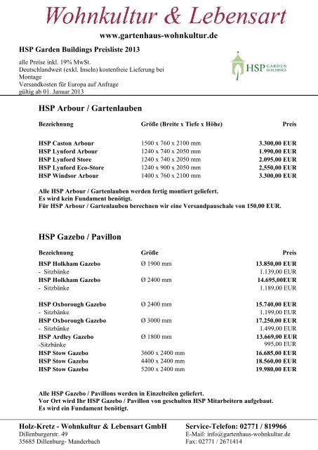 HSP Arbour / Gartenlauben - Gartenhaus-wohnkultur.de