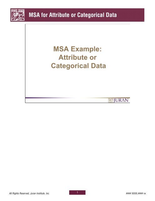 MSA Example: Attribute or Categorical Data - Juran Institute