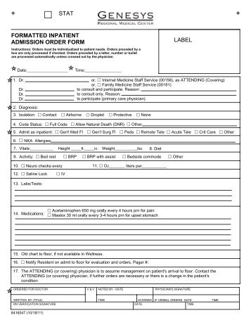 Pediatric Direct Admission Forms