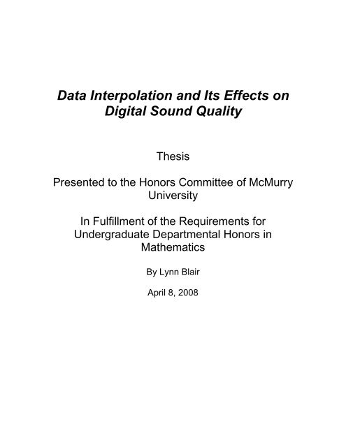 Data Interpolation and Its Effects on Digital Sound Quality - McMurry ...