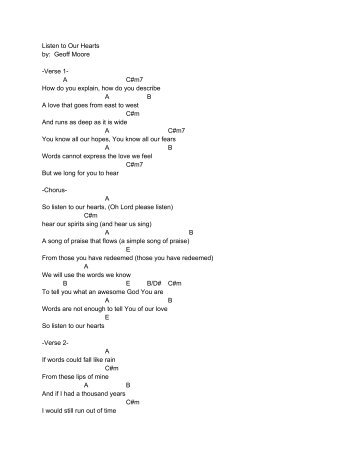 Listen To Our Hearts By Geoff Moore Verse 1 A Cm7 How Listen To Our Hearts By Geoff Moore Verse 1 A Cm7 How