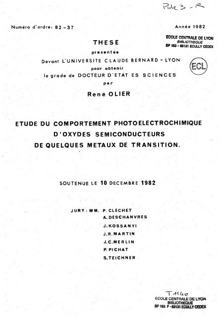 Etude du comportement photoélectrochimique d'oxydes ...