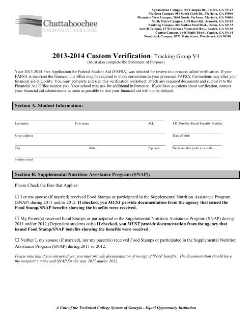 V4 Custom Verification Worksheet Chattahoochee Technical College