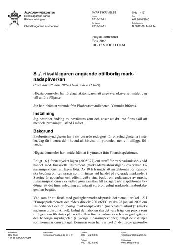 ÃM 2010 2980 OtillbÃ¶rlig marknadspÃ¥verkan - Ãklagarmyndigheten