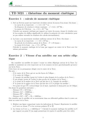 TD M21 : thÃ©orÃ¨me du moment cinÃ©tique - Physagreg