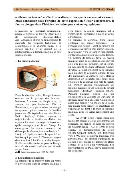 De la camera obscura aux frÃ¨res LumiÃ¨re - MusÃ©e des arts et mÃ©tiers