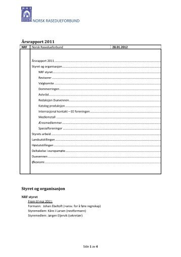 NORSK RASEDUEFORBUND Ãrsrapport 2011 Styret ... - Raseduen