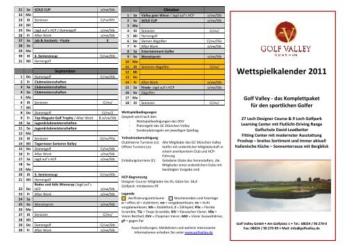 Wettspielkalender 2011_AOx - Golf Valley GmbH