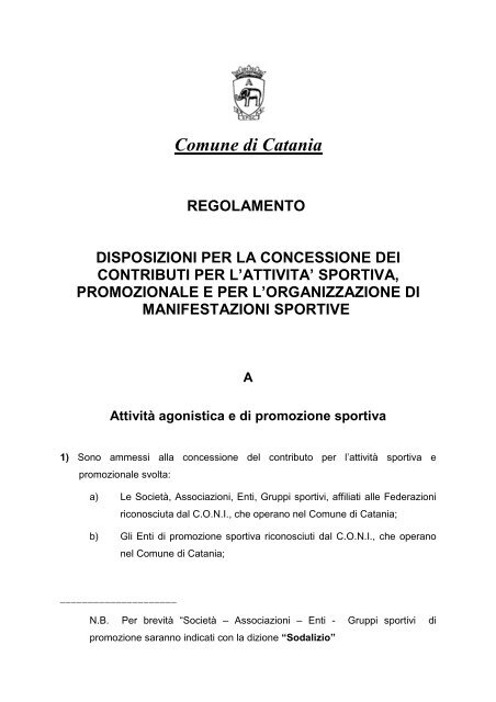 REGOLAMENTO - Comune di Catania