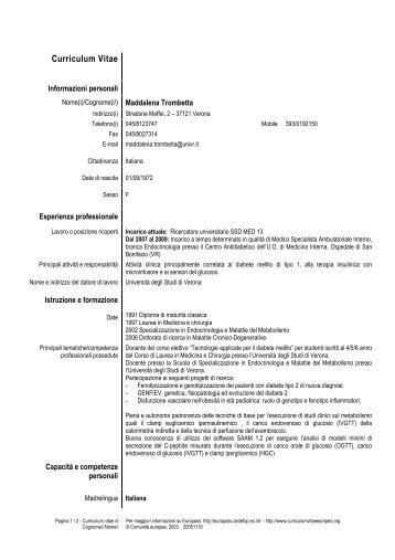 CV Trombetta 2012 - Medicine - UniversitÃ  degli Studi di Verona