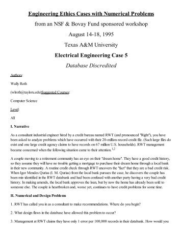 Database Discredited - Engineering Ethics - Texas A&M University